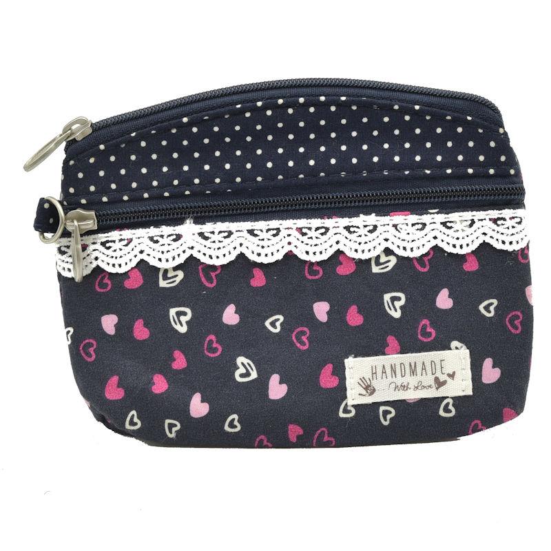 Handtasche Patchwork Kosmetiktasche Geldbörse navy Herz